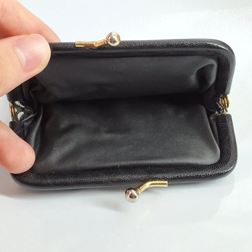 Vintage Black Monogram‎ S Kiss Lock Coin Purse Key Pouch